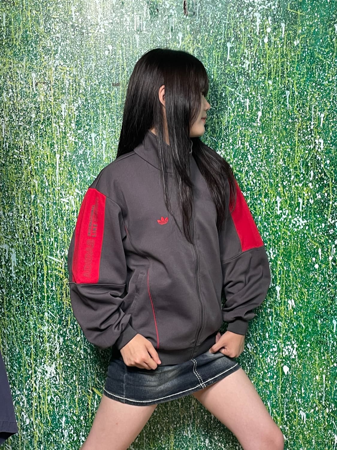90s 아디다스 올드스쿨 챠콜 레드 져지 L 상품이미지2