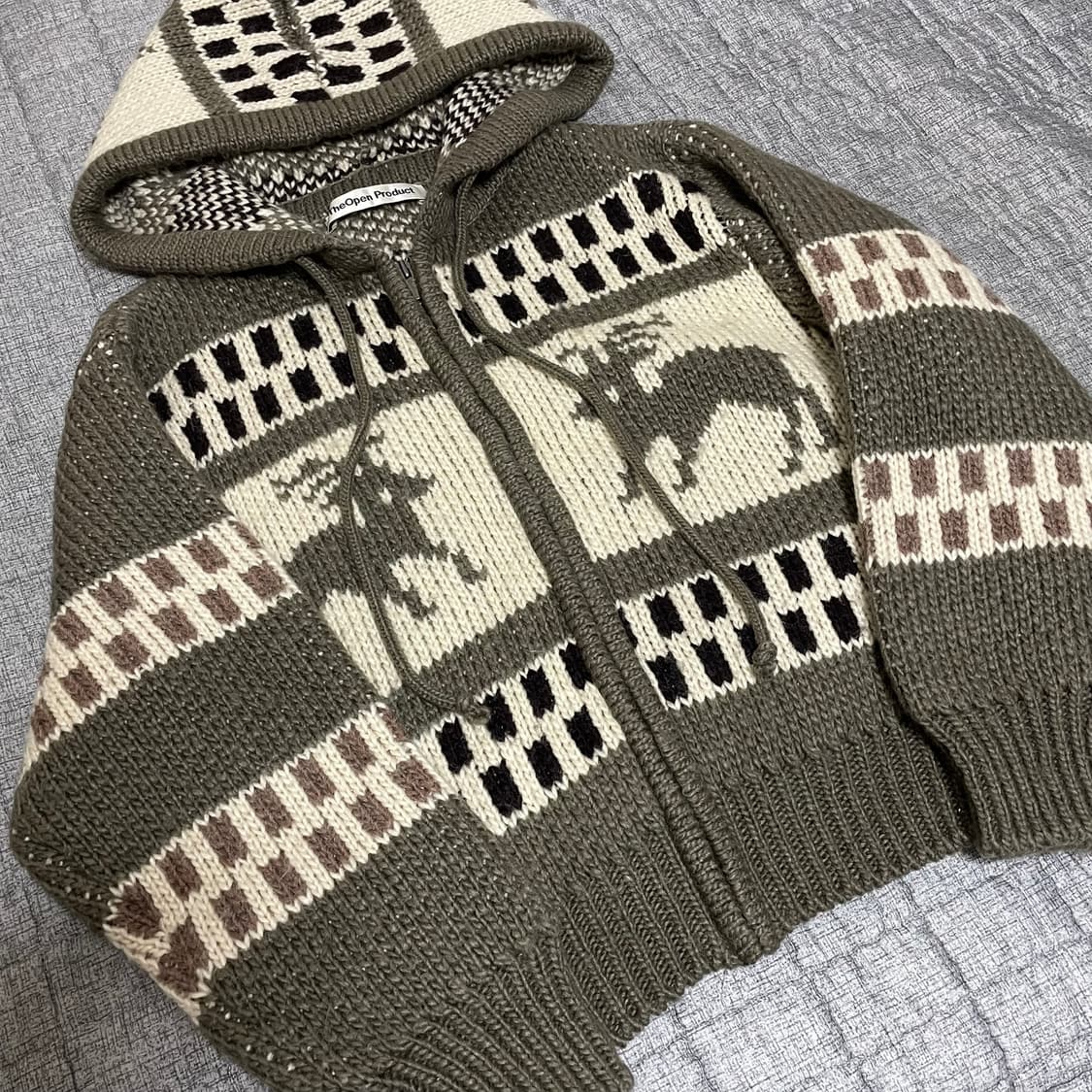 더오픈프로덕트TheOpenProduct 자카드 니트 집업 코위찬 후드집업 상품이미지6