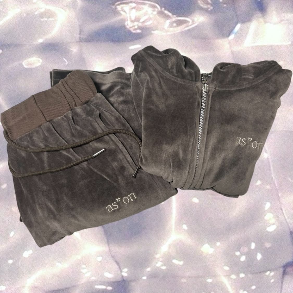 애즈온 코코 벨벳 벨루어 트레이닝 세트 셋업 후드집업 팬츠 브라운 상품이미지8
