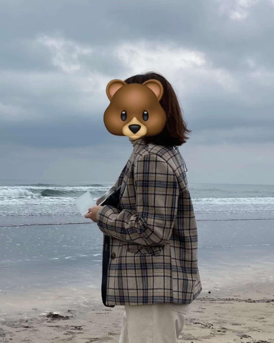 베이지 체크 울자켓 상품이미지7