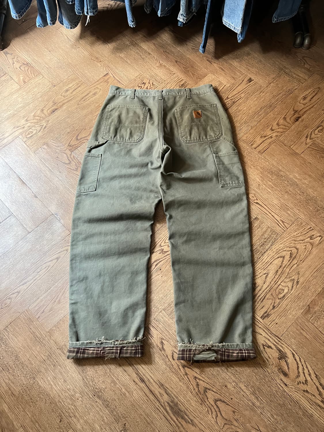 [34]칼하트 USA 체크라이닝 데미지드 모스그린 싱글니 카펜터 워크팬츠 상품이미지2