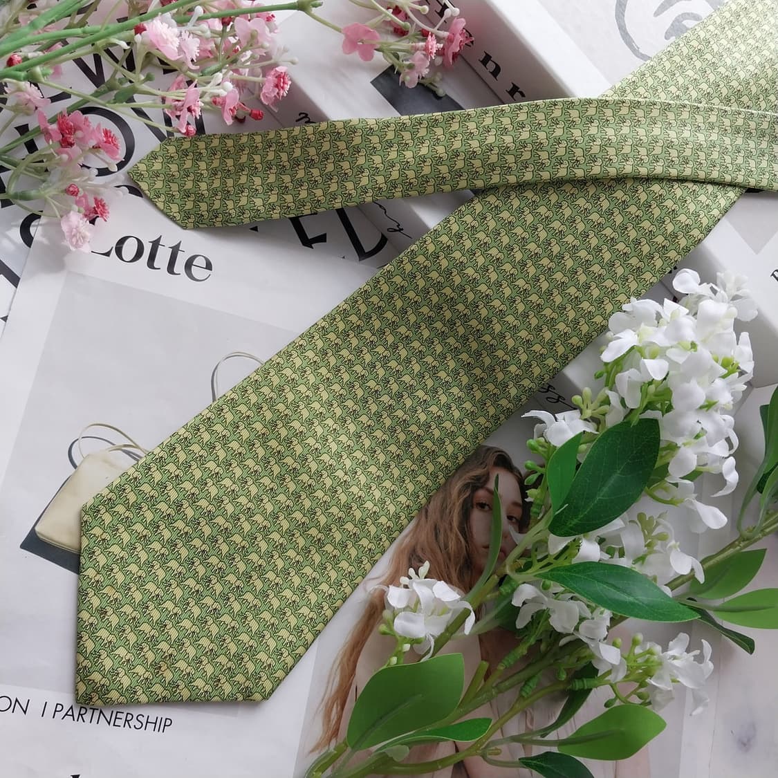 짐톰슨 넥타이 연두 코끼리 패턴 A+~A등급 K2490 상품이미지4