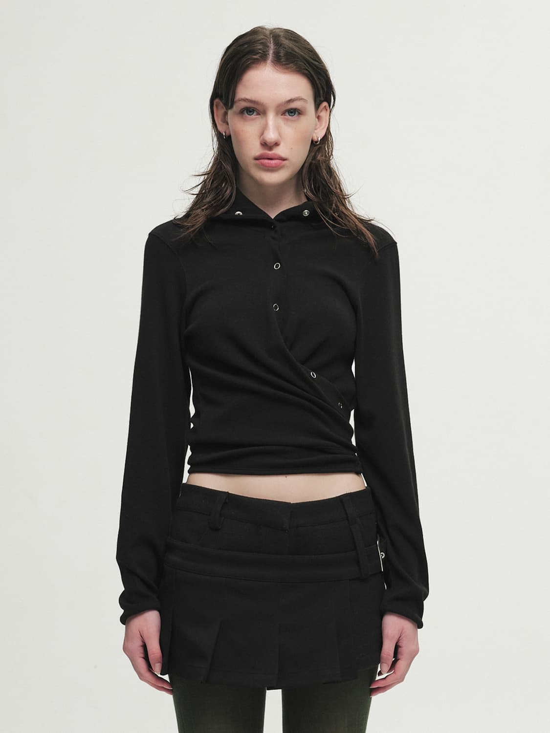 cerric WRAP HOOD CARDIGAN-BLACK 상품이미지1