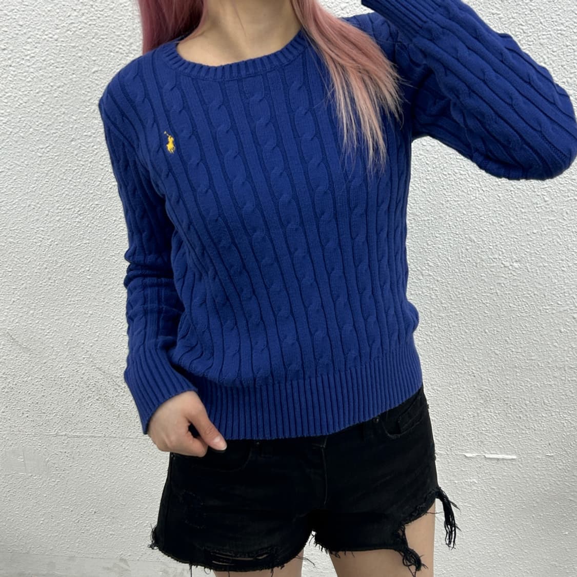 폴로 랄프로렌 옐로우포니 블루 꽈배기 니트 XL 상품이미지1