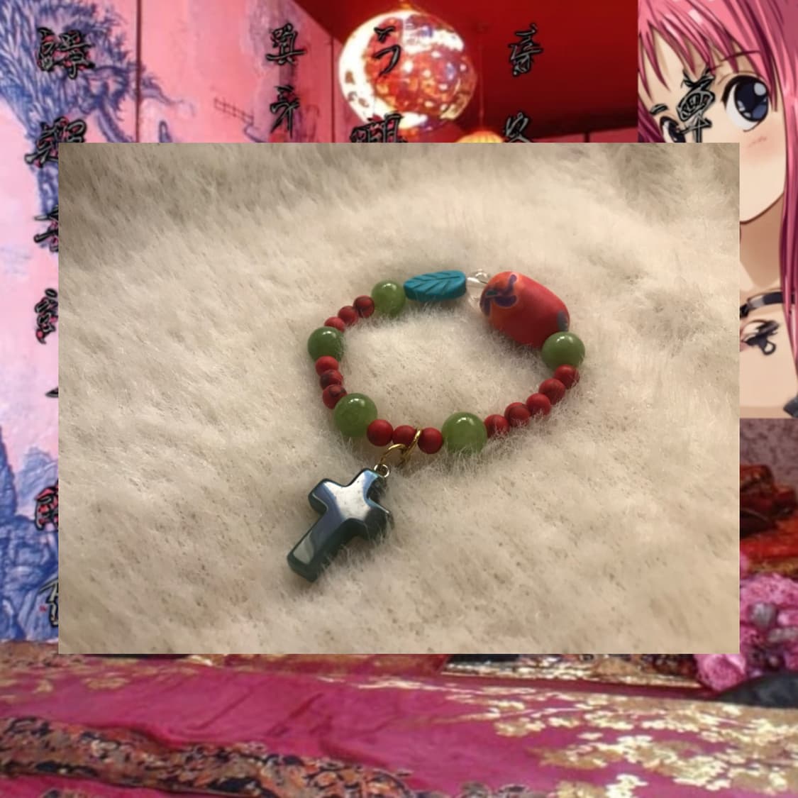 오리엔탈 핸드메이드 빈티지 팔찌 동양풍 악세사리 레드 상품이미지1