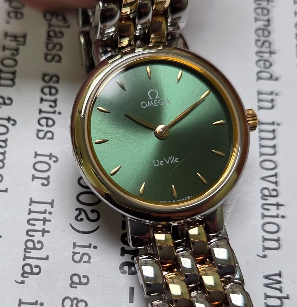 빈티지 오메가 드빌 18K콤비 올리브그린 2줄 콤비 슬림쿼츠 여성용 상품이미지2