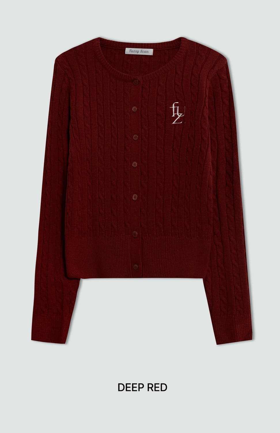 퍼지스캔 데일리클래식 꽈배기 라운드 니트가디건 딥레드 상품이미지1