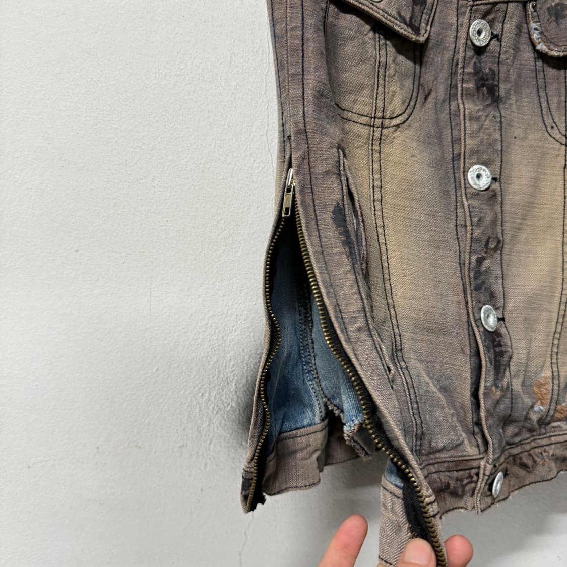 VTG 빈티지 워싱 데미지 그런지 지퍼 디테일 데님 베스트 상품이미지5