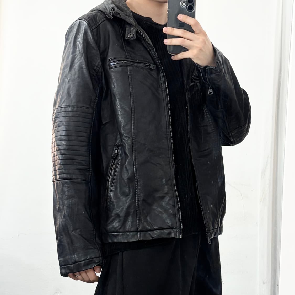 리바이스 후드 레더 바이커 자켓 상품이미지4