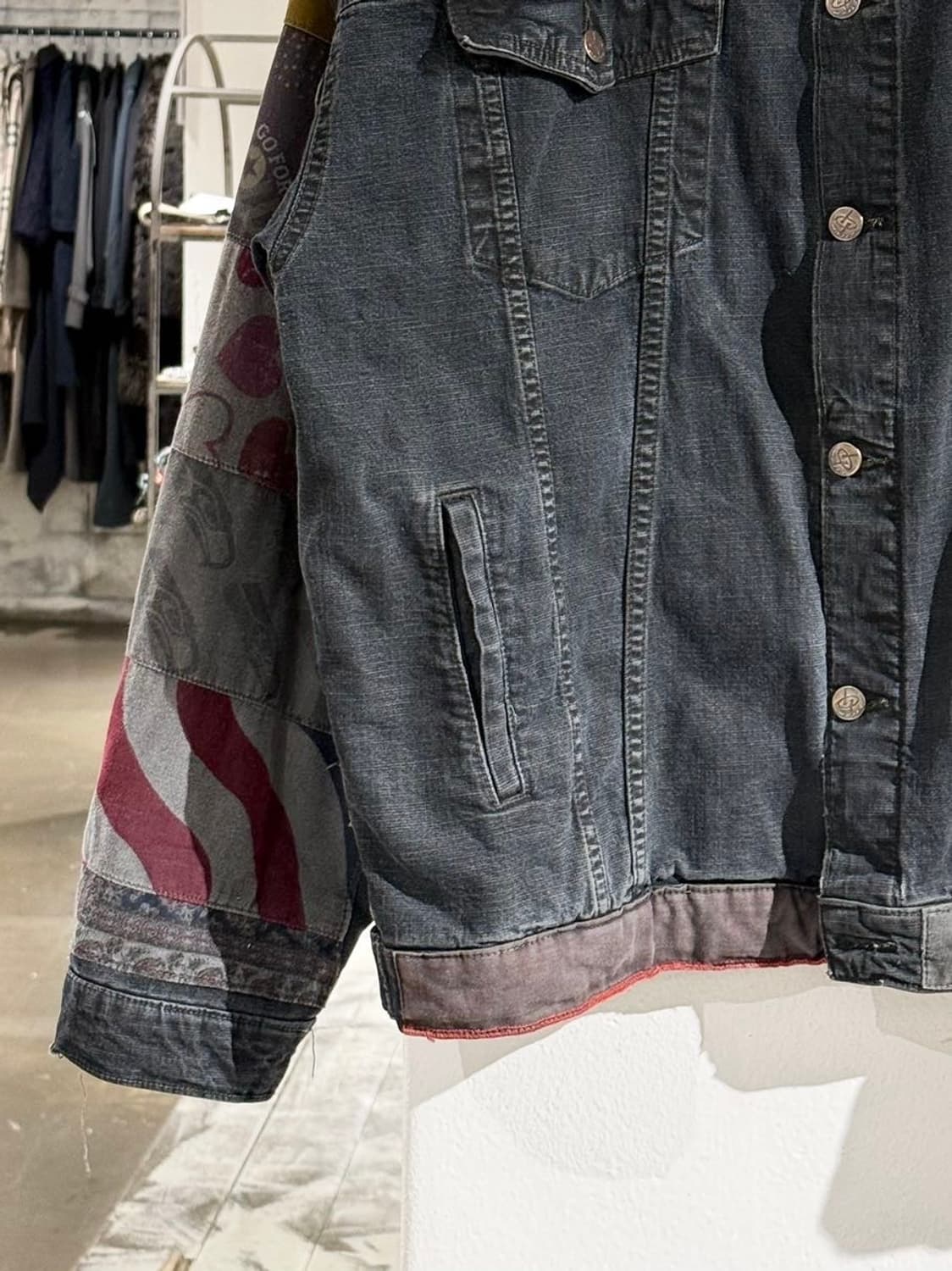 빈티지 다크 그레이 패치워크 데님 자켓 상품이미지4