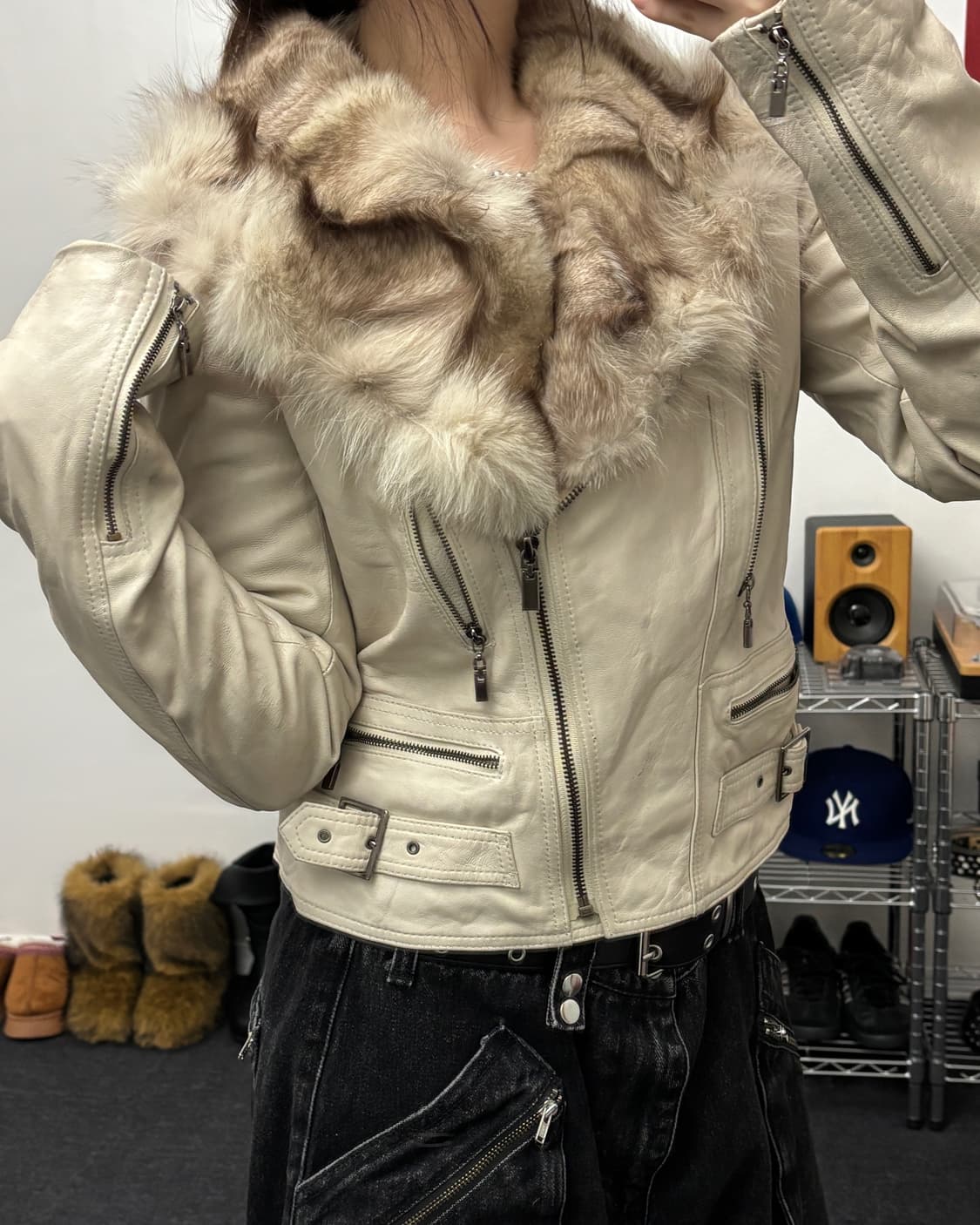 올드 빈티지 레더 바이커 퍼 자켓 상품이미지2