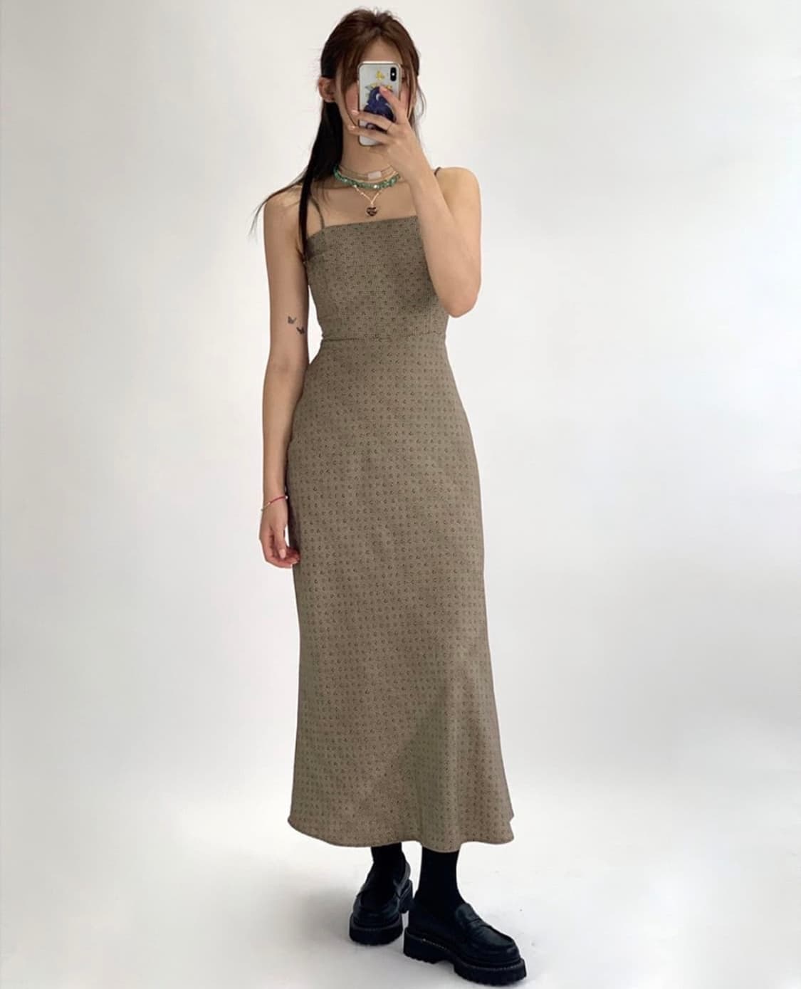 블핑지수착용) 루루서울 하운드투스 체크 뷔스티에 롱 원피스 상품이미지1