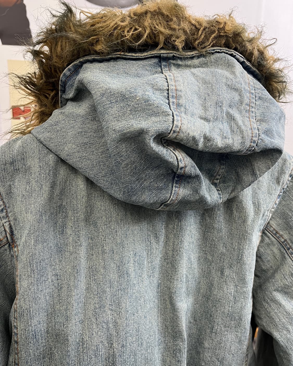 올드 빈티지 퍼 후드 데님 블루종 자켓 상품이미지7