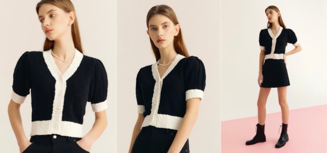 시티브리즈 퍼프 반팔 크롭 가디건 (수지 착용) 상품이미지1