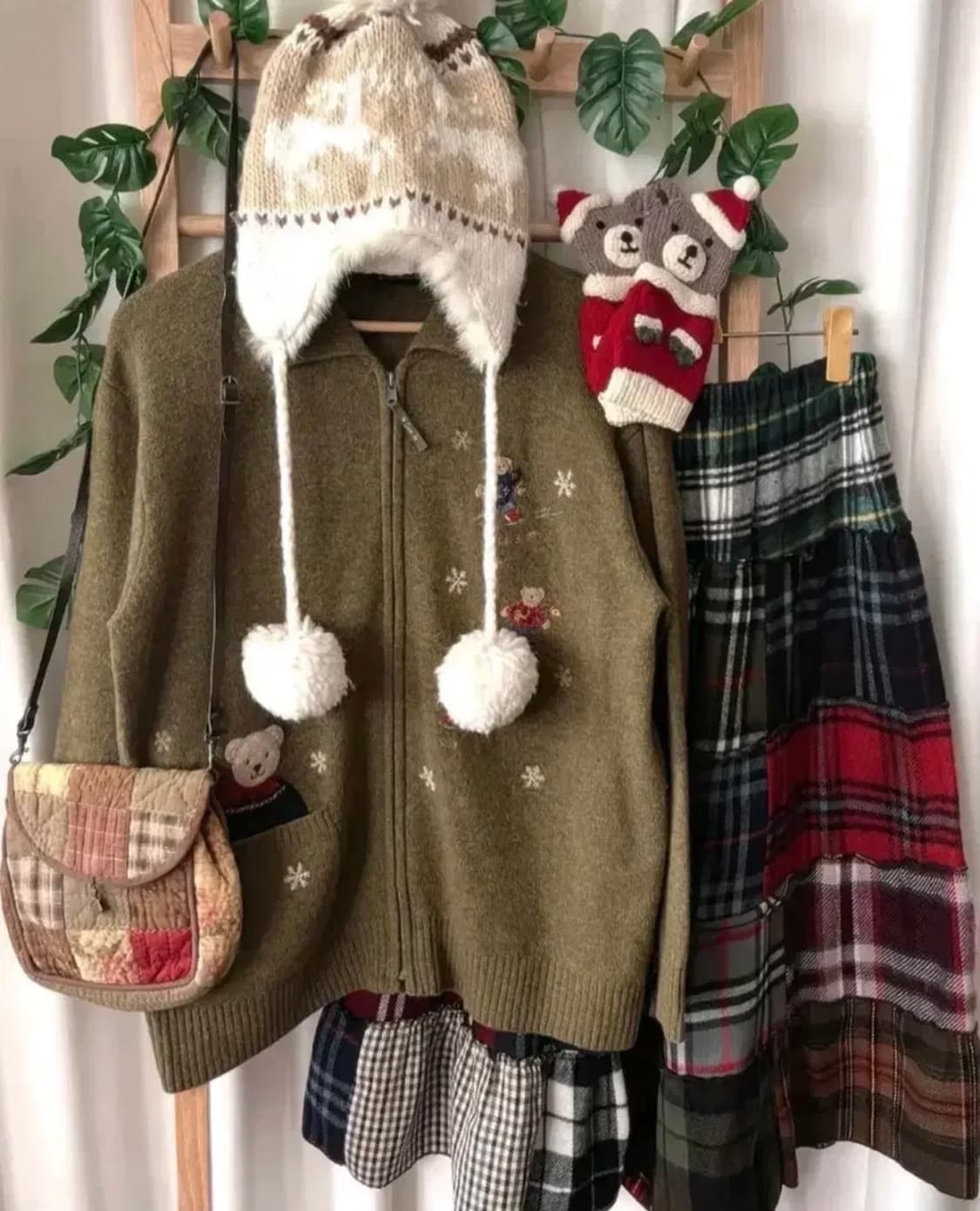 모리걸 모리노가토 빈티지 자수 가디건 + 패치스커트 대장 코디세트 상품이미지1