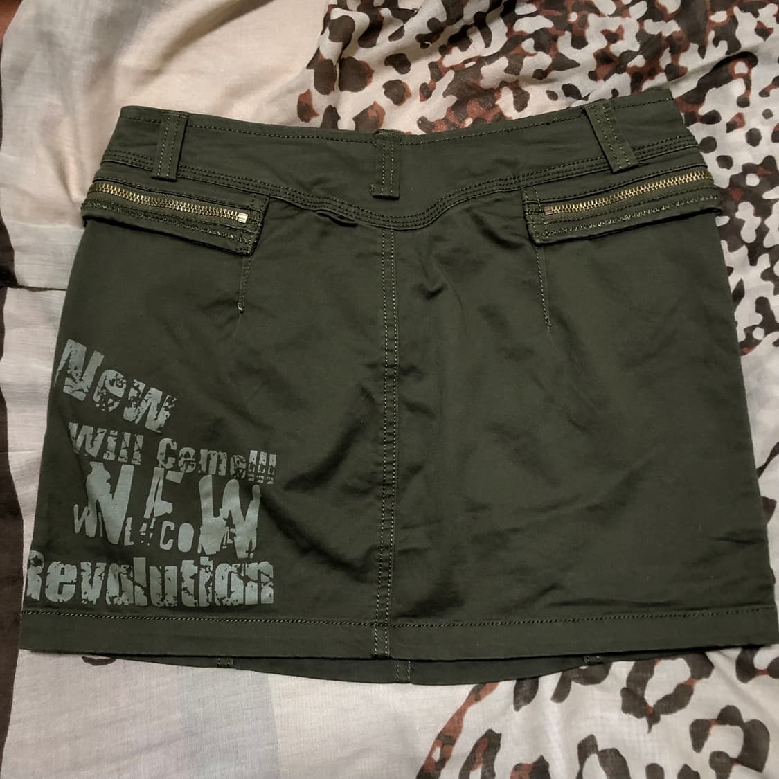 mxe 카키 골드 지퍼 스티치 미니 스커트 빈티지 상품이미지2