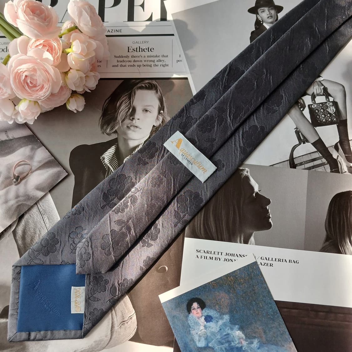 아쿠아스큐텀 실크 플라워 자카드 넥타이 9.7cm A+등급 A19831 상품이미지4