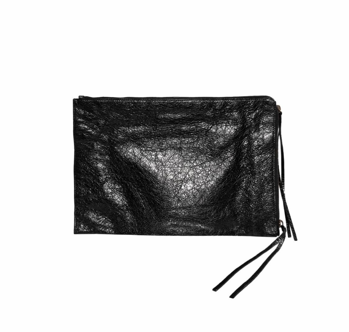 [L] 발렌시아가 모터 시티 클래식 클립 레더 클러치 파우치 라지 블랙 상품이미지2