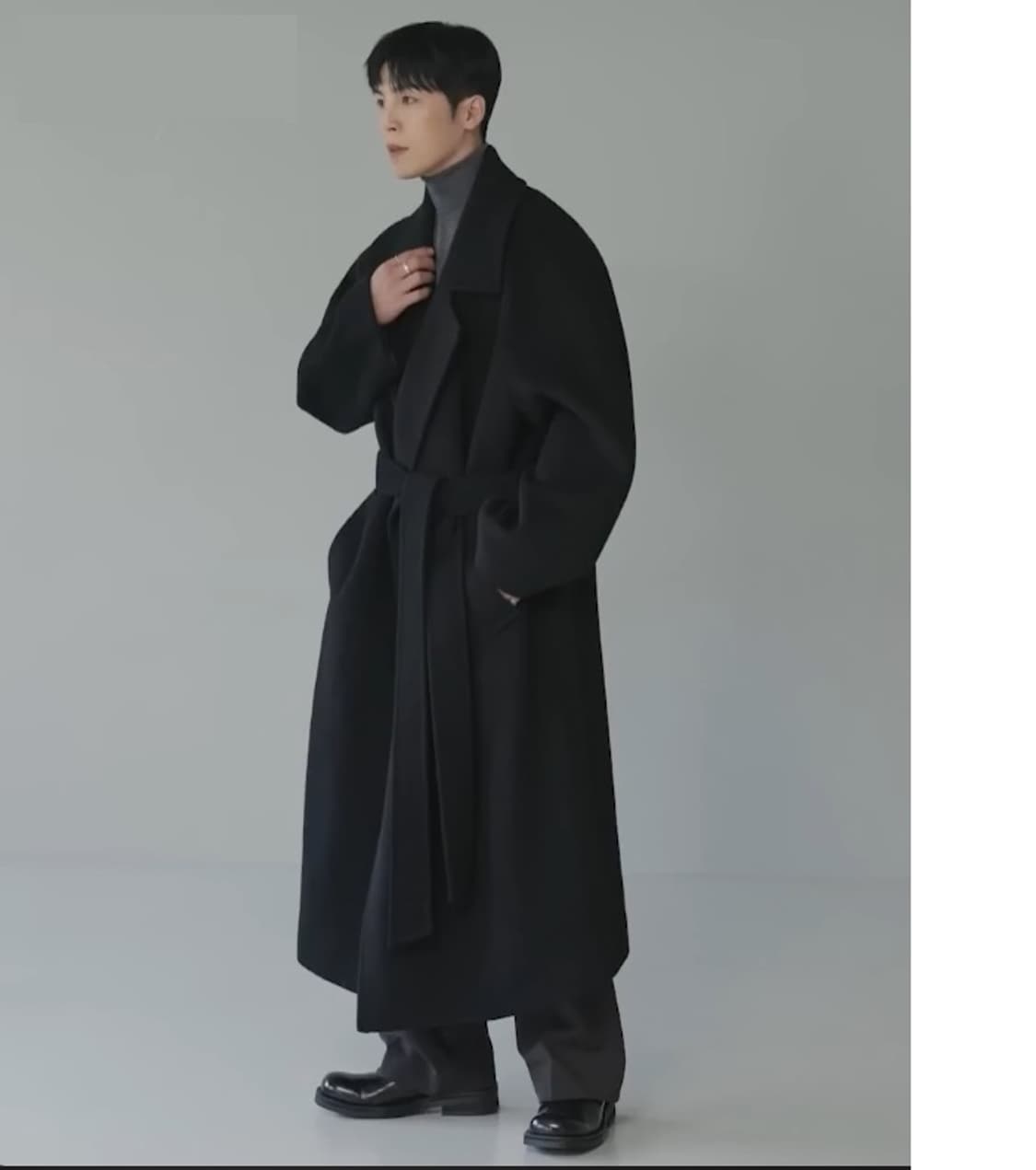 (깡스타일리스트x무탠다드) 캐시미어 블렌드 맥시 더블 로브 코트 블랙 X 상품이미지1