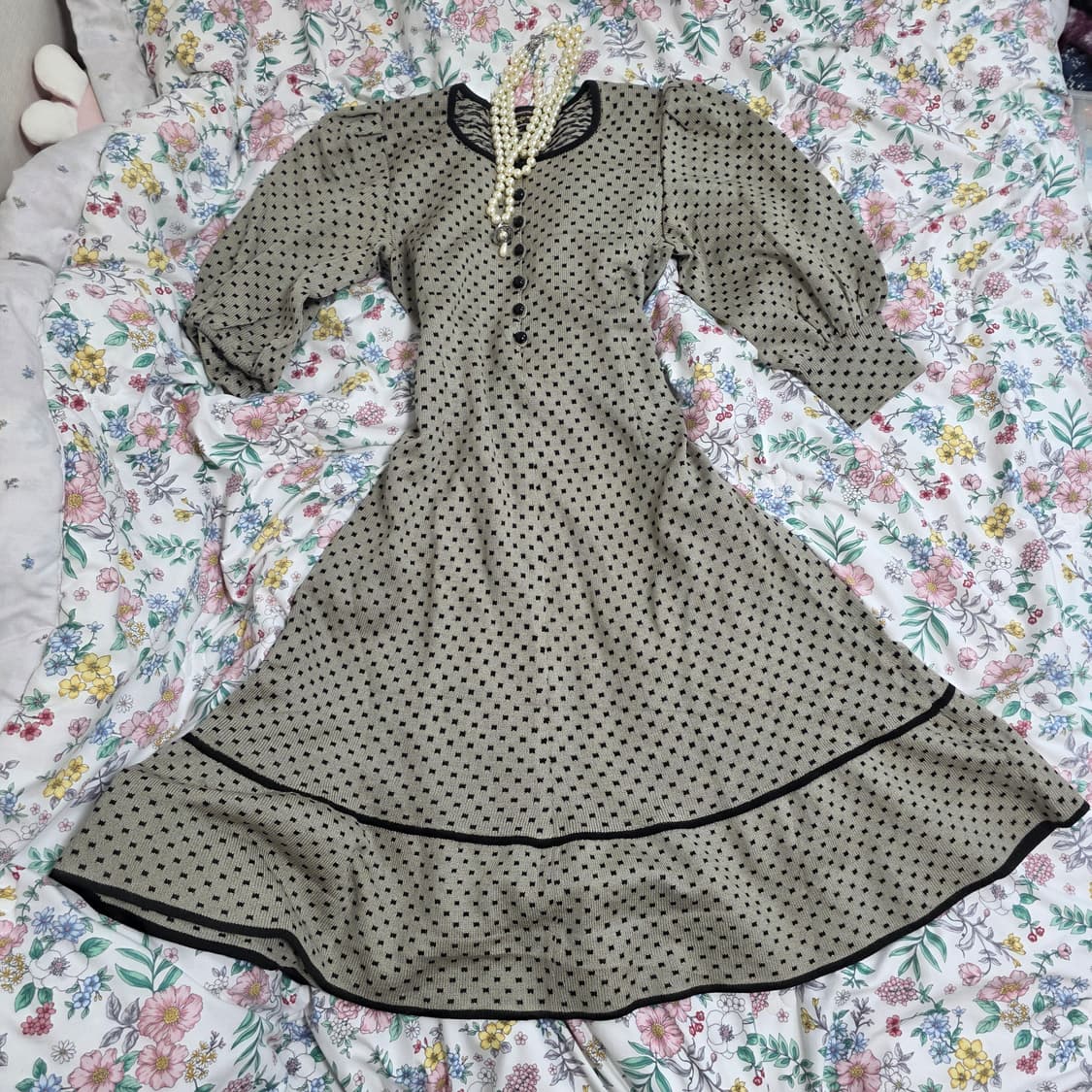 일본빈티지)로맨틱 히메초코라떼갸루st 아오이유우 하객룩 퍼프 니트 원피스 상품이미지3