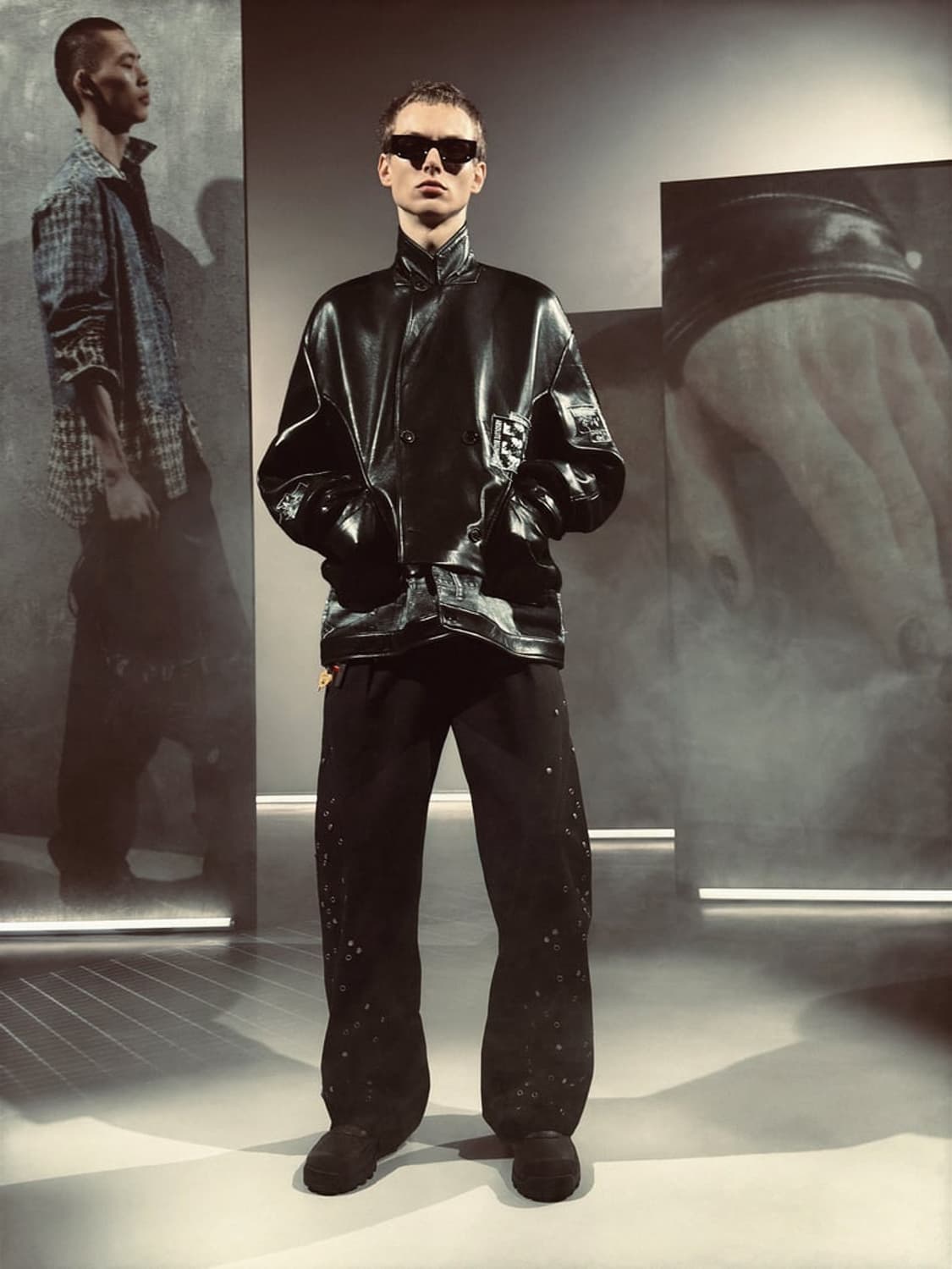 새제품L) 자라 x 앤더슨벨 컴바인드 니트 앤 레더 가죽자켓 블랙 상품이미지2