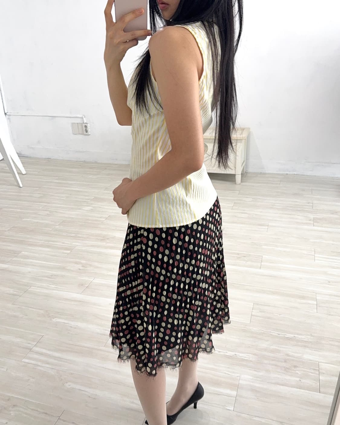 Black Vintage Dot Midi Skirt 상품이미지2
