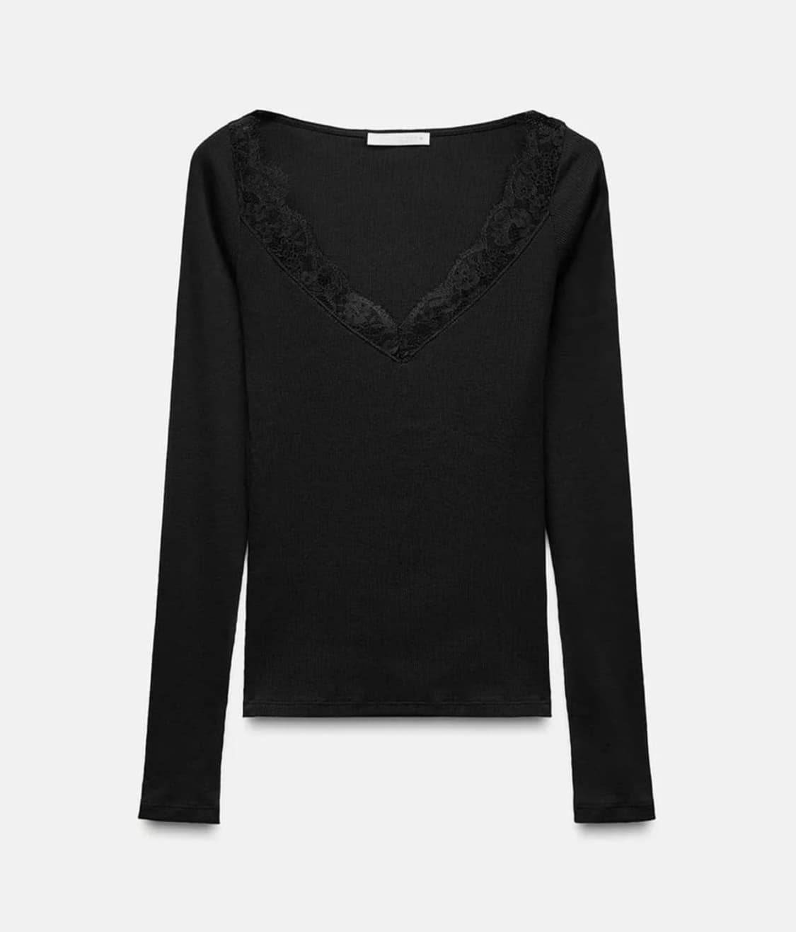 ZARA 자라 레이스 리브드 티셔츠 블랙, 자라 레이스 티 셔츠 상품이미지2