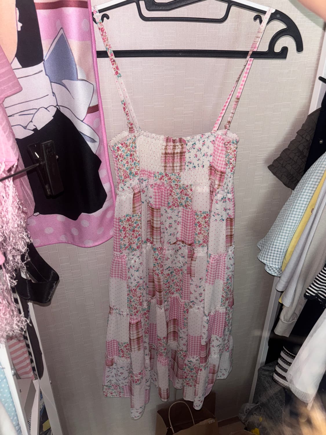 핑크 도트 잔꽃 패치 원피스 모리걸 하구미 니혼진 빈티지 상품이미지1