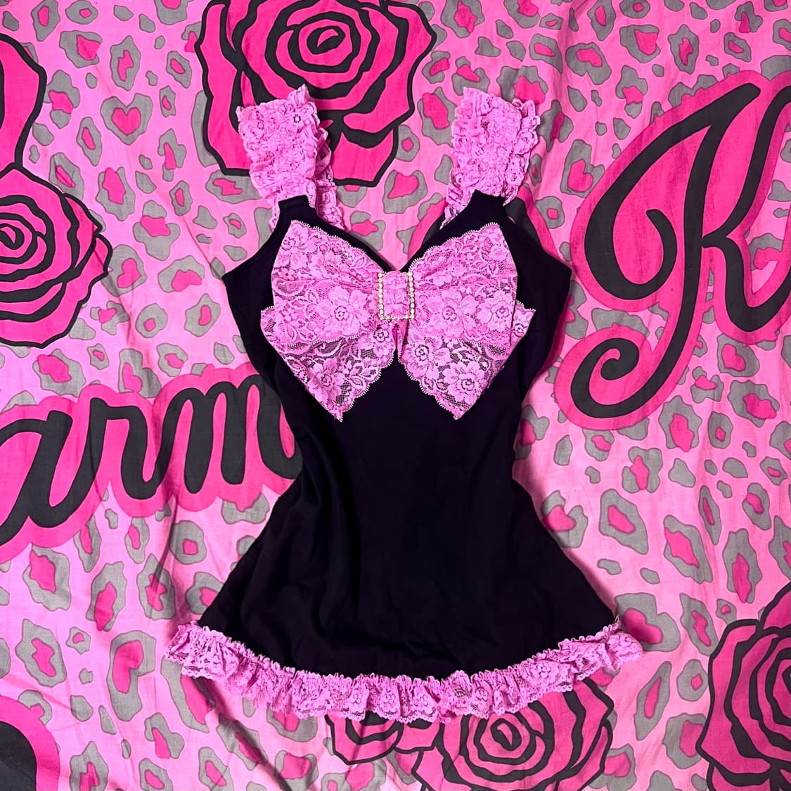 MA*RS마즈 아게하 블랙핑크 프릴레이스 왕리본 슬리브리스 히메갸루 핀터 상품이미지1