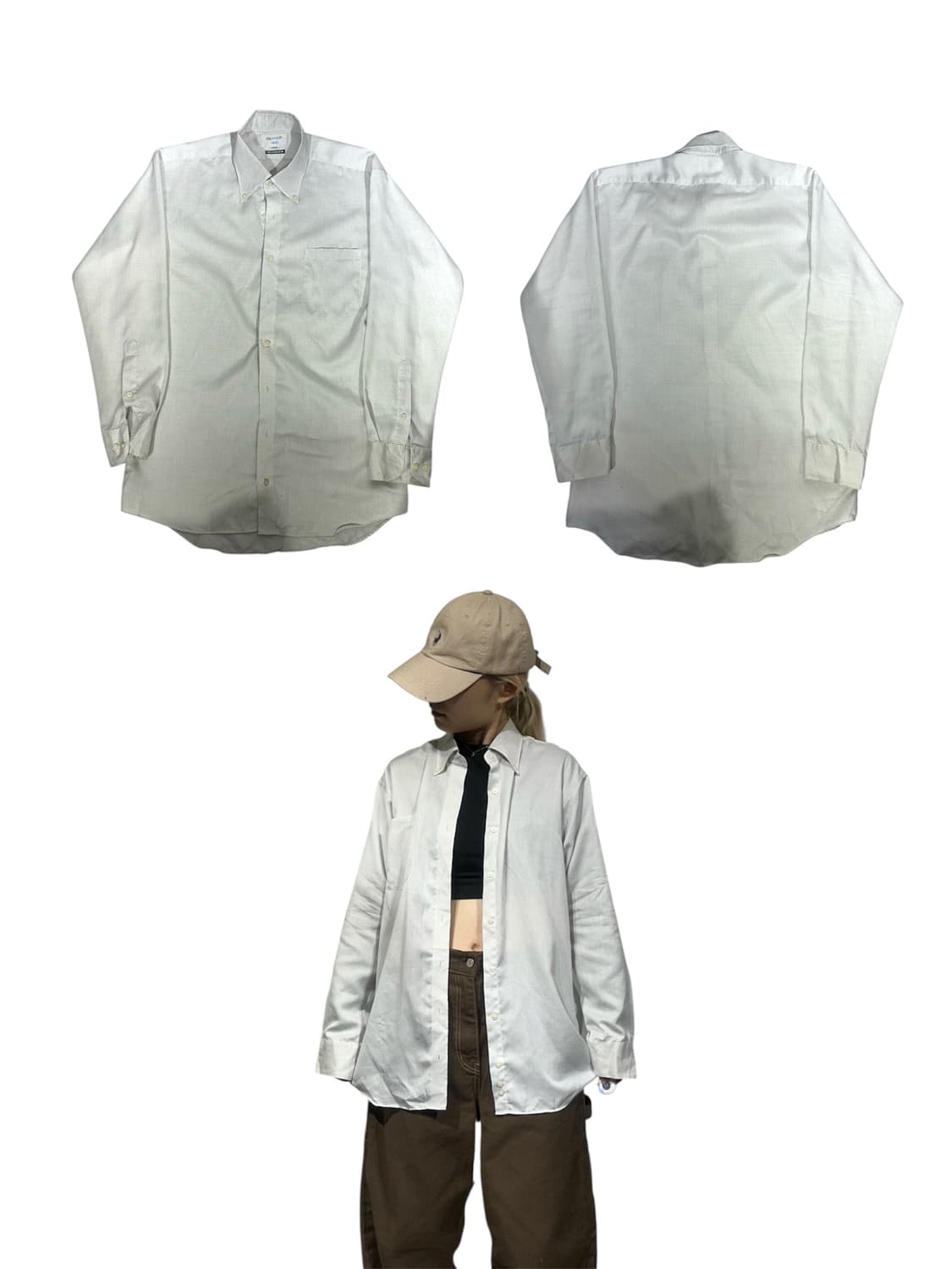 일본 빈티지 화이트 오버핏 스트라이프 셔츠 L 상품이미지1