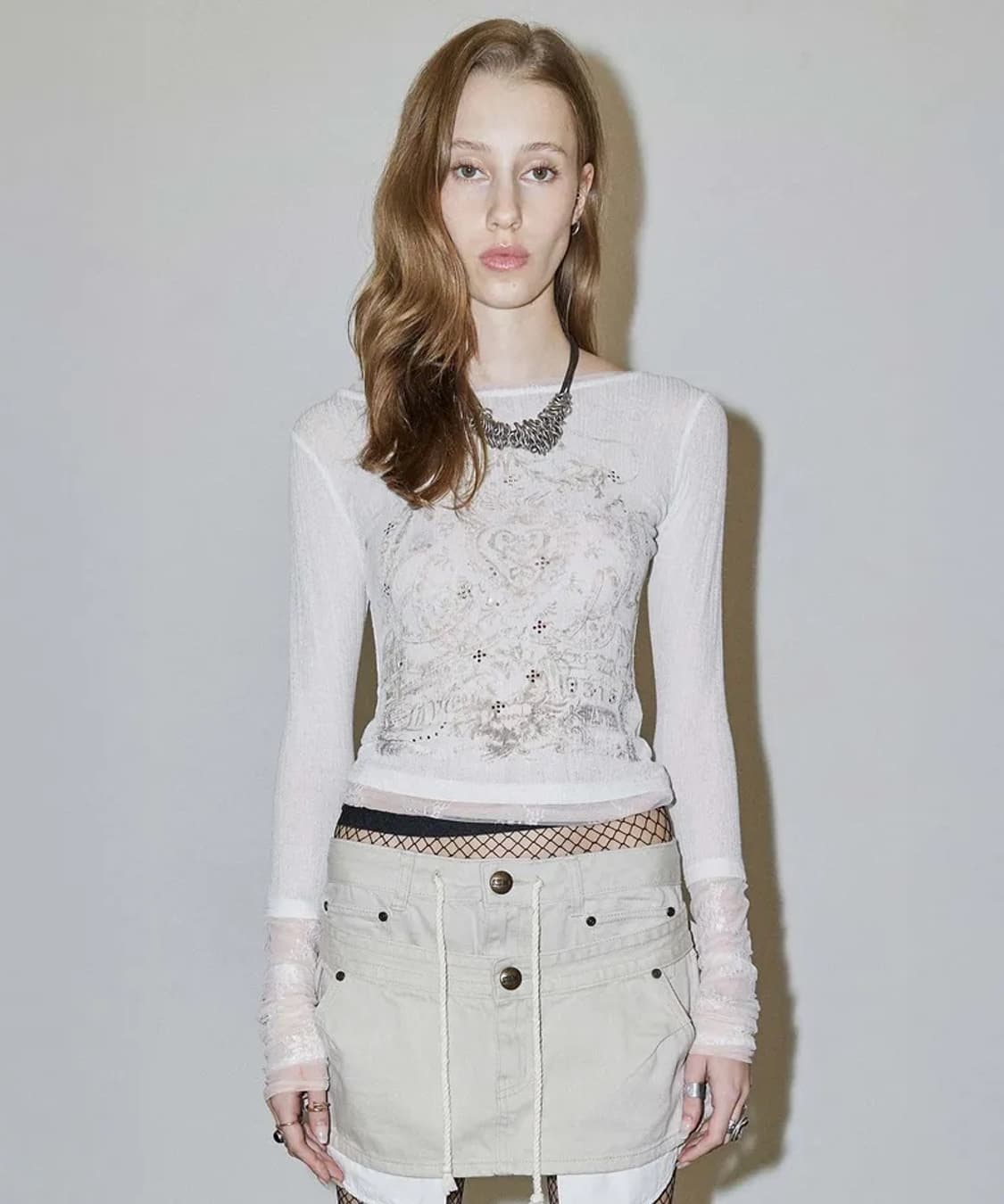 스컬프터 Triple Lace Layered Tee Ivory 상품이미지3