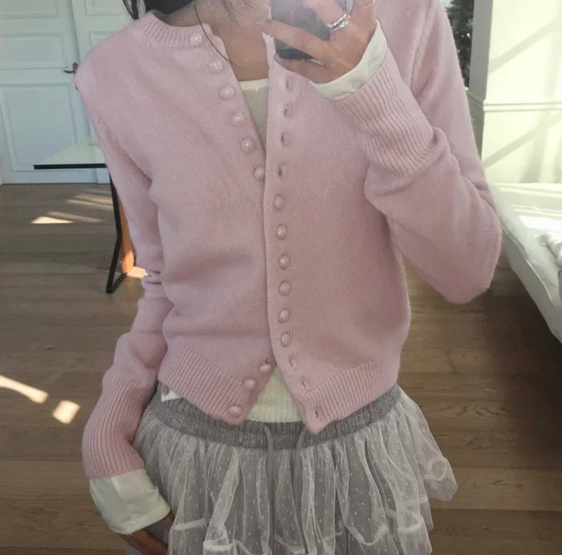 원더원더 포앤 콩 단추 가디건 상품이미지1