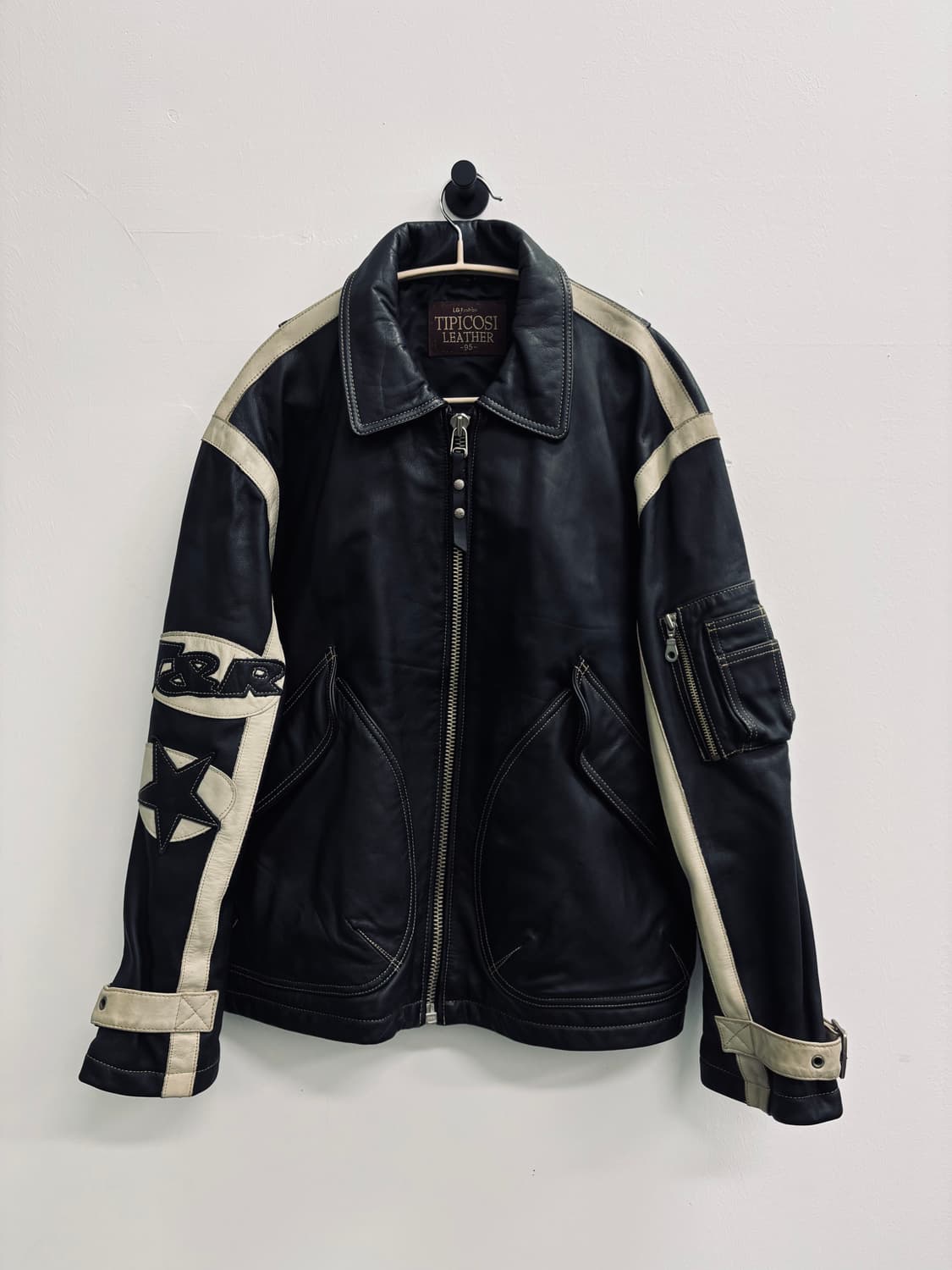 90s T&R 소가죽 레이싱 자수 레더 지켓 상품이미지1