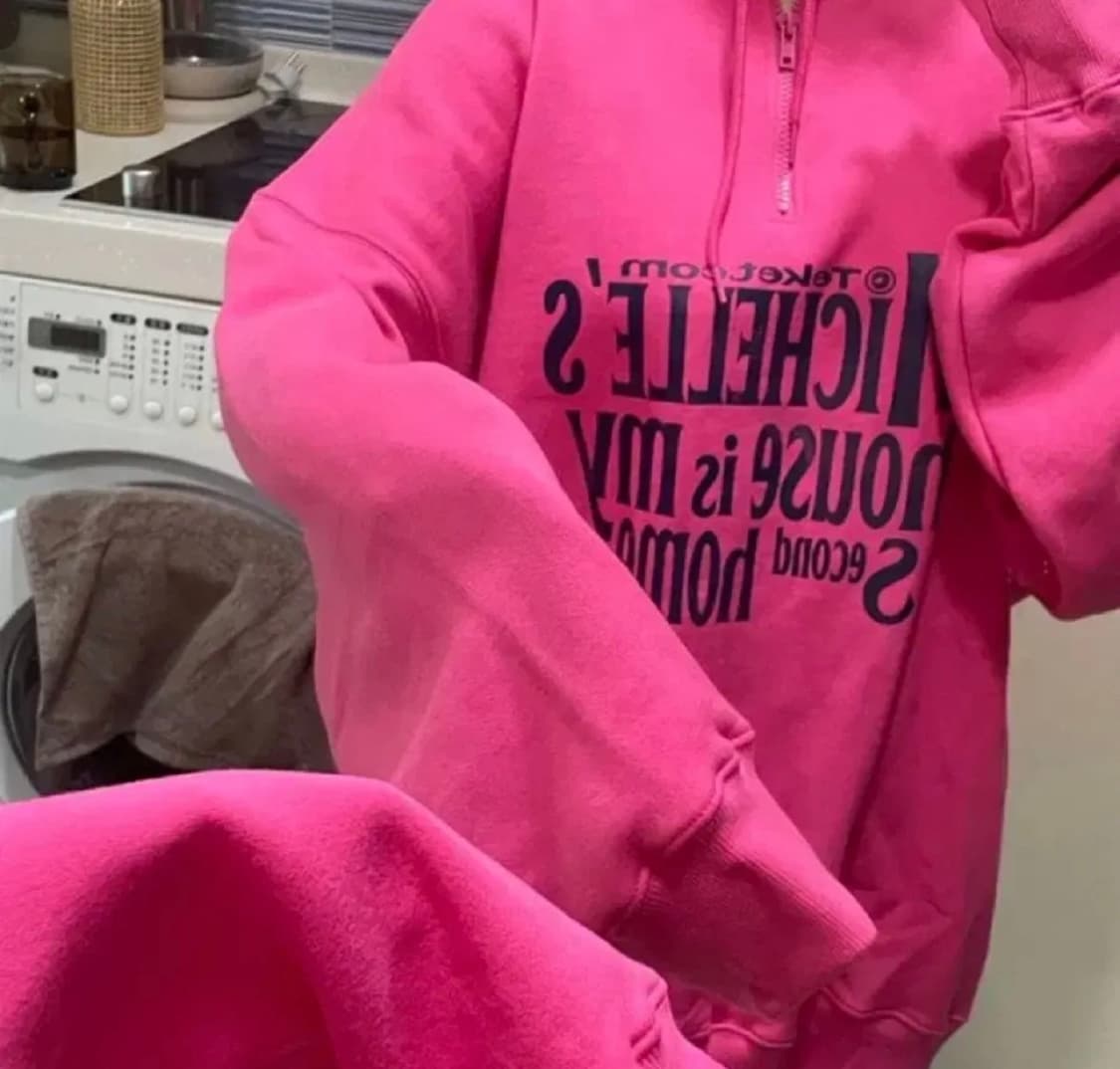 테켓 반집업 맨투맨 후리스 핑크 L 상품이미지5