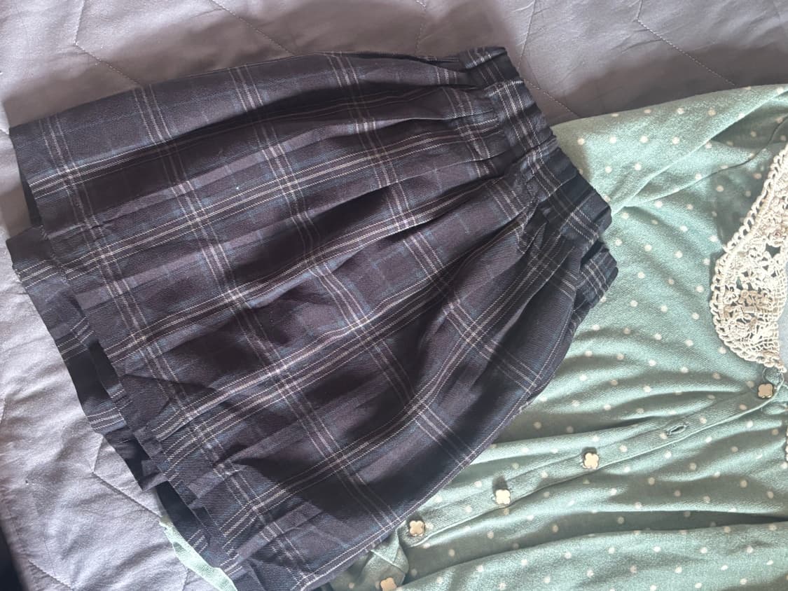 민트 도트 가디건 +초코체크 스커트 빈티지 세트 상품이미지2