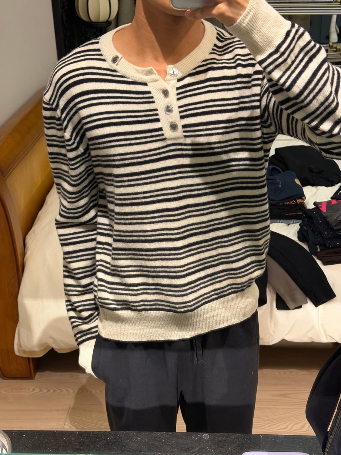 웨이비니스 waviness 헨리넥 스트라이프 니트 1 상품이미지3