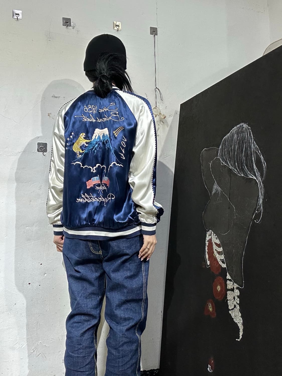 빈티지 Babaras 네이비 자수 스카잔 M 상품이미지4