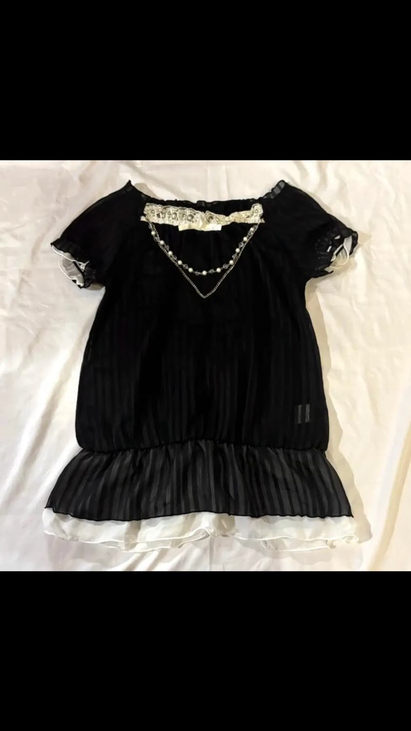 로걀탑2장일괄 쉬폰캉캉반팔블라우스블랙고딕셔링퍼프공겜여주공주고스로리갸루펑크 상품이미지1