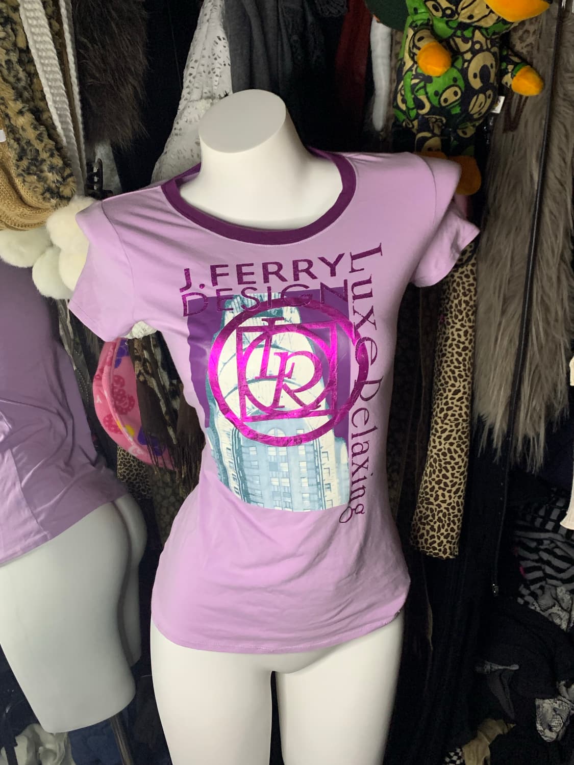 y2k 연보라 프린팅 슬림 반팔 상품이미지1