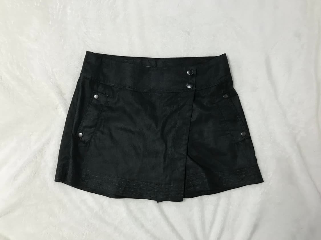 블랙 가죽 랩 스커트 팬츠 반바지 치마바지 상품이미지1