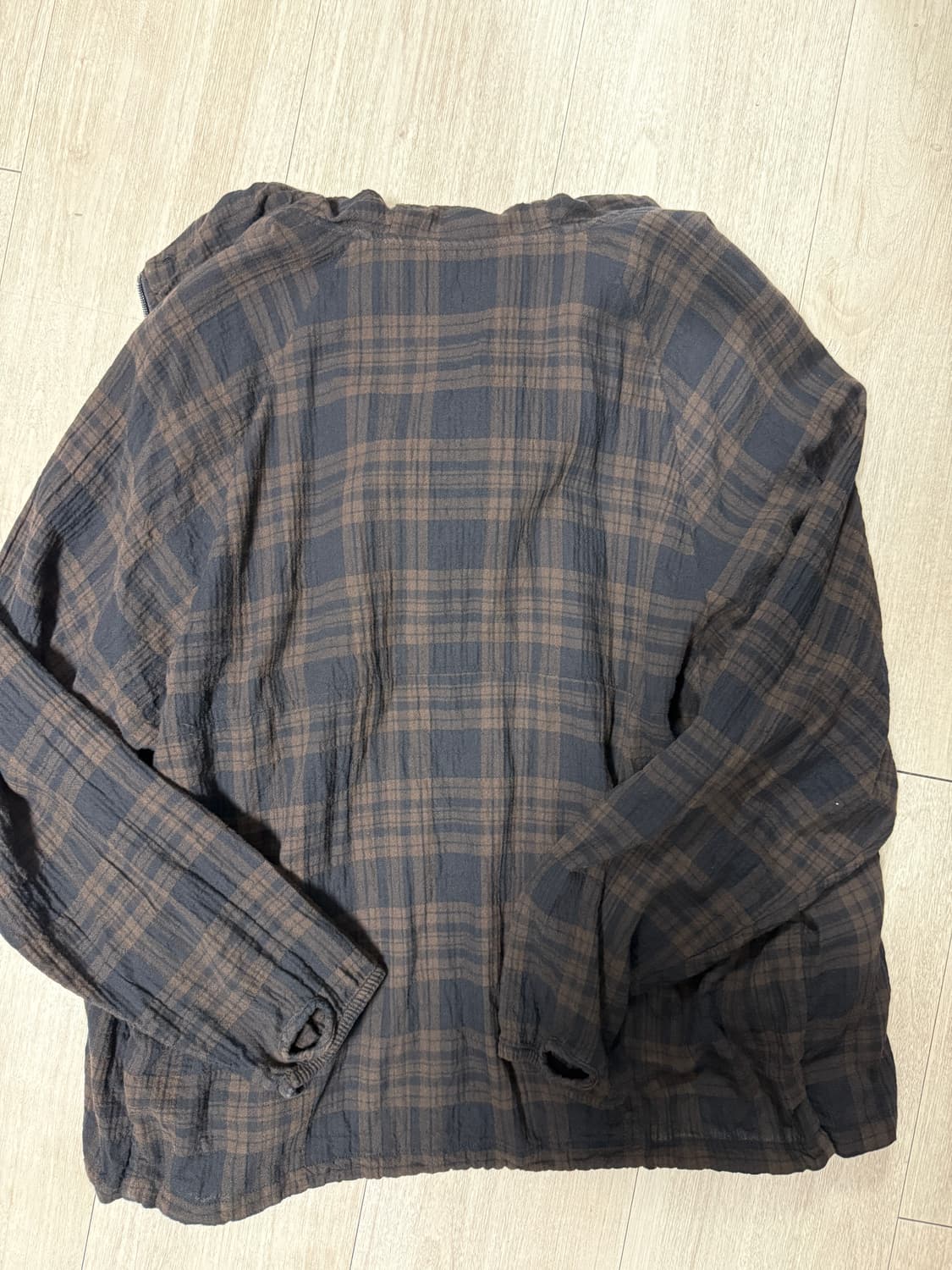 폴리테루 휴먼인덱스 휴먼 체크 후디 파카 브라운 상품이미지4