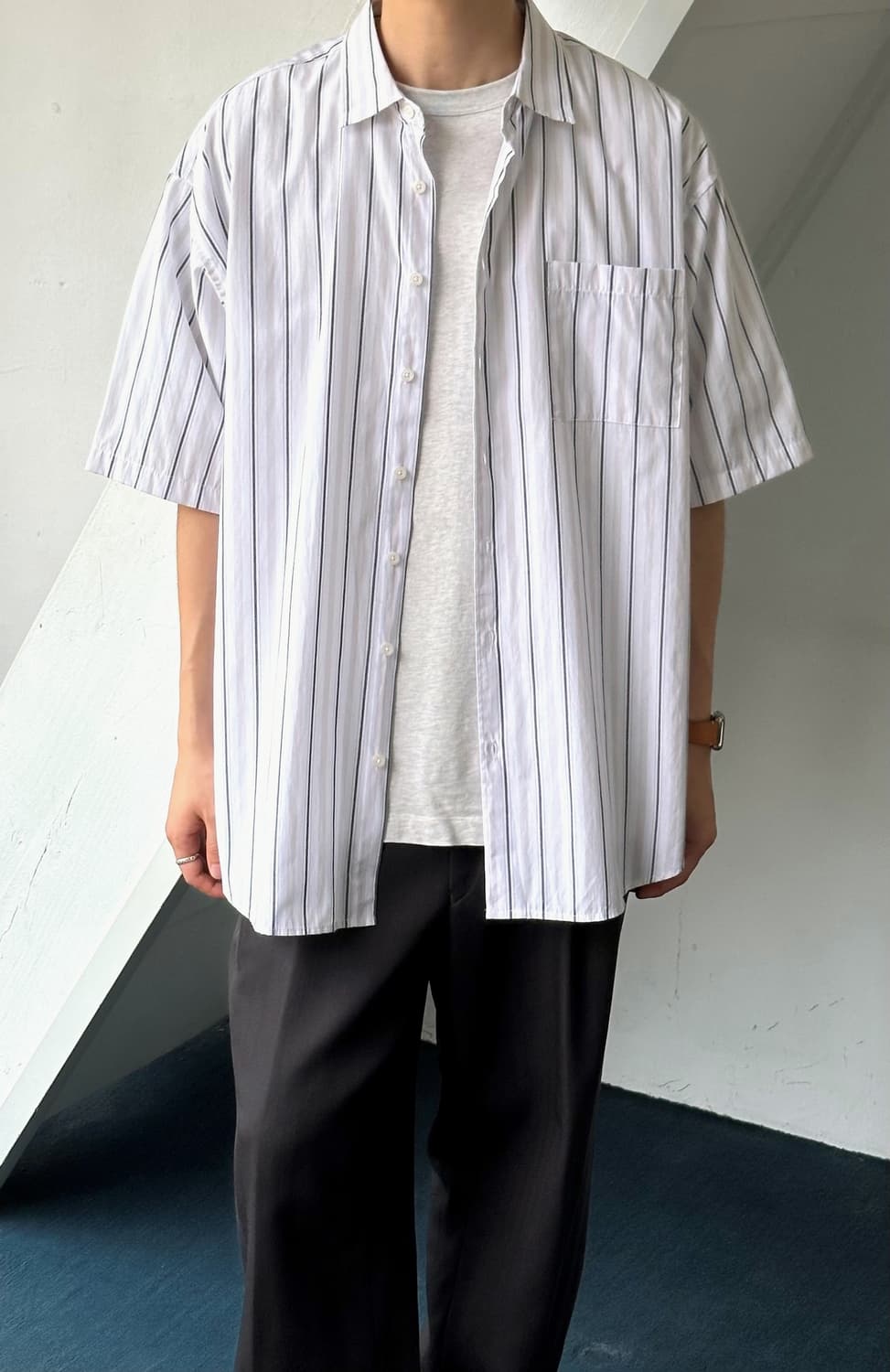 Light cotton poly design BIG H/S shirt 상품이미지9