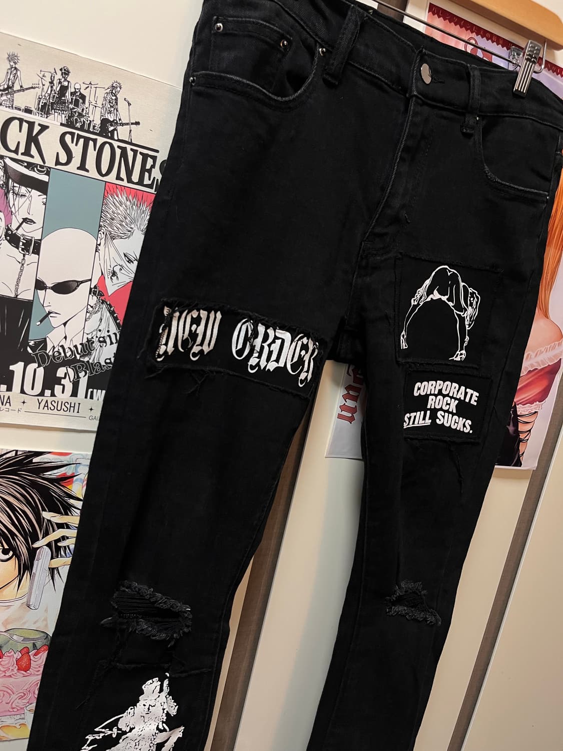 블랙 패치 프린팅 디스트로이드 진 상품이미지1