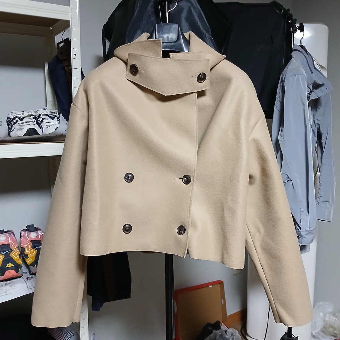 택붙은 미사용품 플라스틱아일랜드 크롭 코트 자켓 모직 상품이미지1