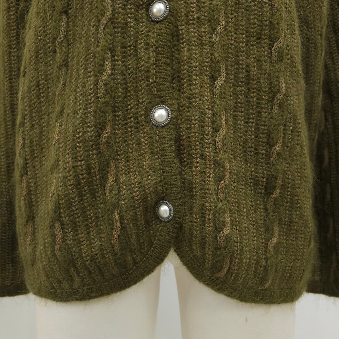 울 헤어리 딥올리브 컬러믹스 진주버튼 가디건 상품이미지7