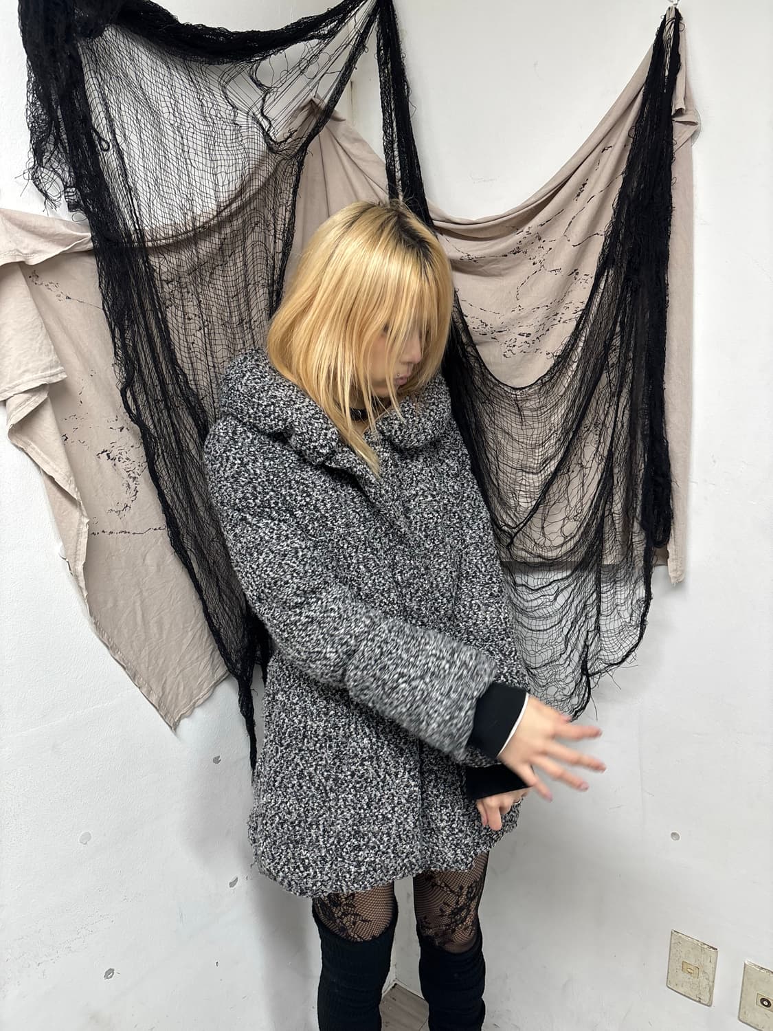 [Heather]Y2K Black&Grey Long Padding 상품이미지2