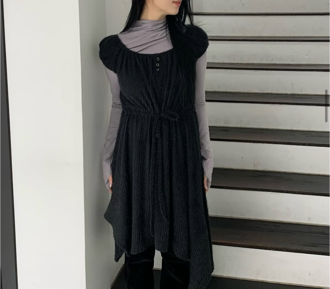 애즈온 루 퍼프 드레스 블랙 상품이미지4