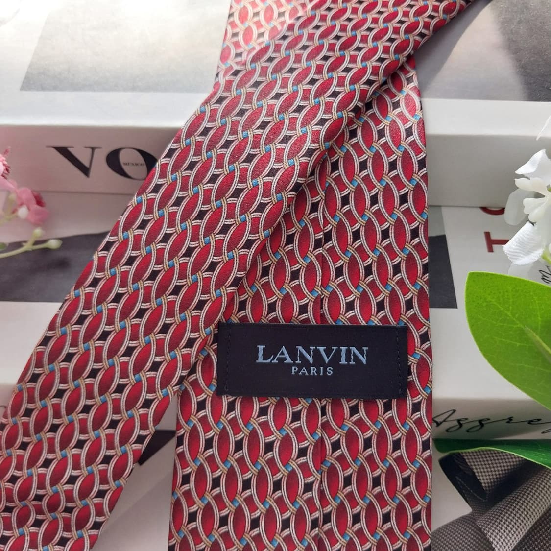 랑방 실크 레드와인 패턴 넥타이 8.1cm A+등급 K1809
 상품이미지6