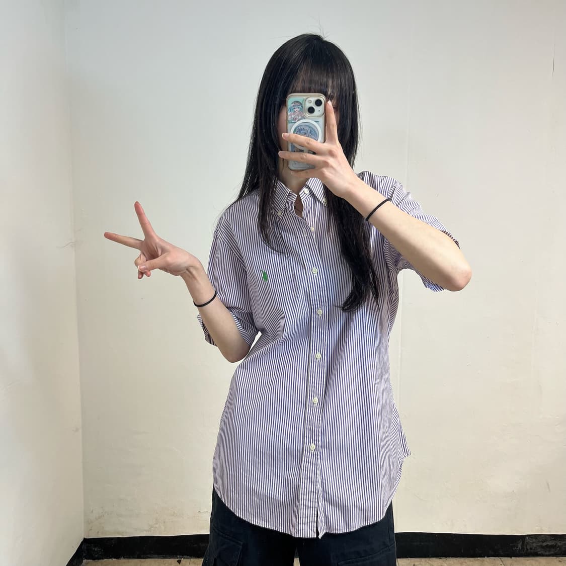 Polo purple stripe short sleeve shirt 상품이미지2