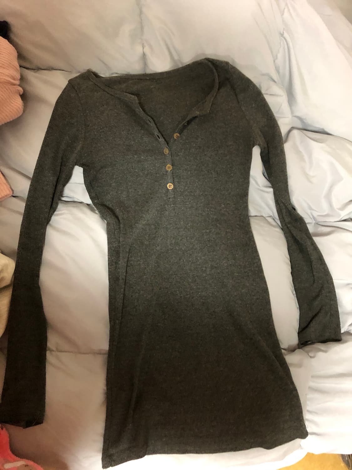 차콜 골지 헨리넥 y2k 긴팔티셔츠 상품이미지1